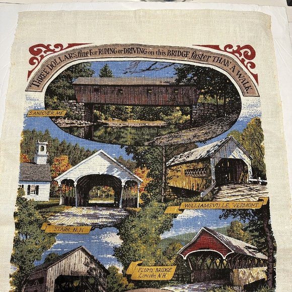 VTG Kay Dee Vintage Kitchen Towel New England Covered Bridges Linen Batchelder - Picture 2 of 8